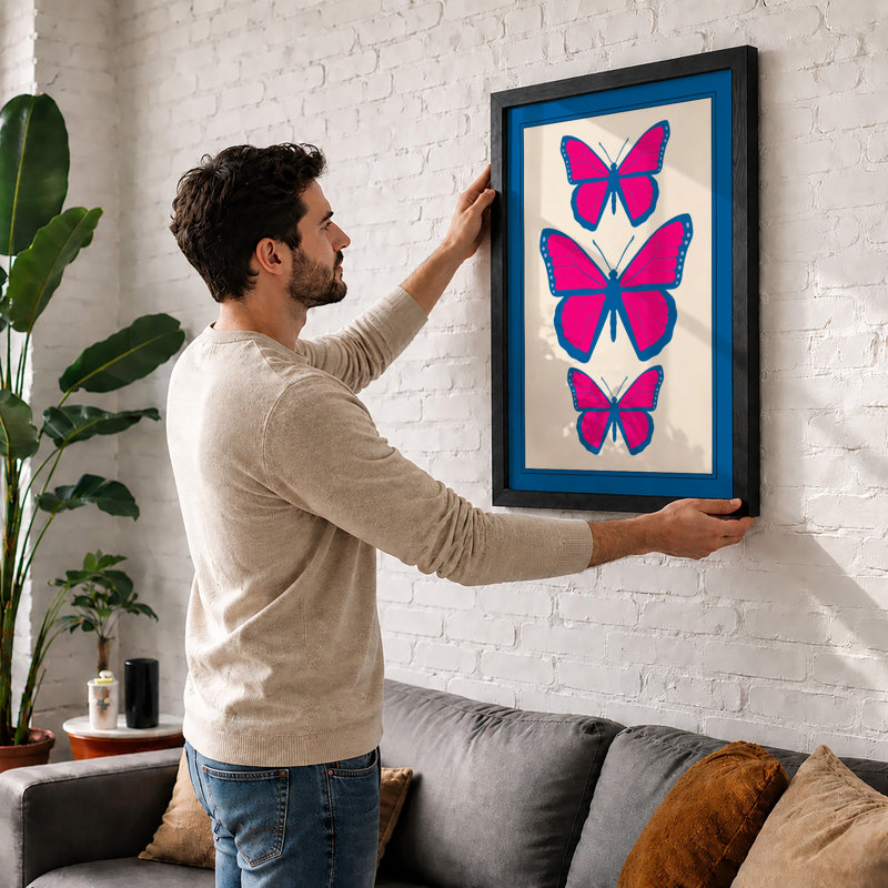 Magenta Butterflies Modern - Framed Print, A4 - 29.7 x 21.0 cm, White