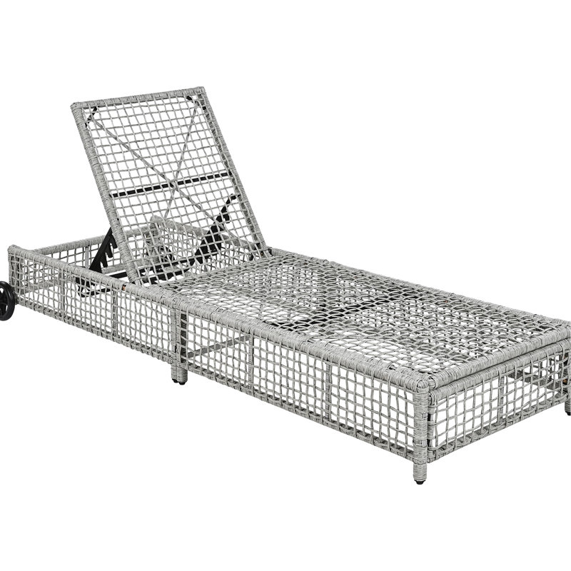 Méridienne Poolside Garden, avec 5 coussins et roulettes pour le patio, gris et beige