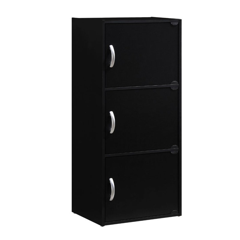 3-Doors, 3-Shelf Bookcase 35.6 in. Tall Enclosed Storage 3-Tier Bookshelf for Home or Office, Black