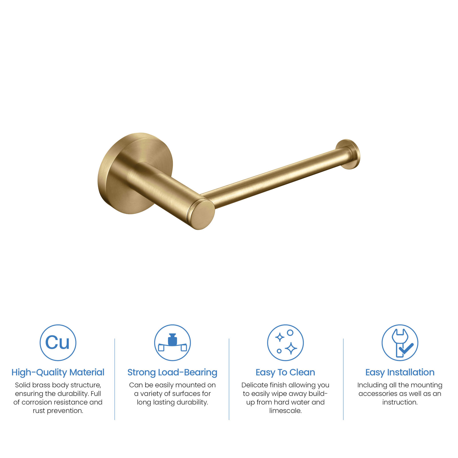 Wall Mount Toilet Paper Holder, Brushed Brass
