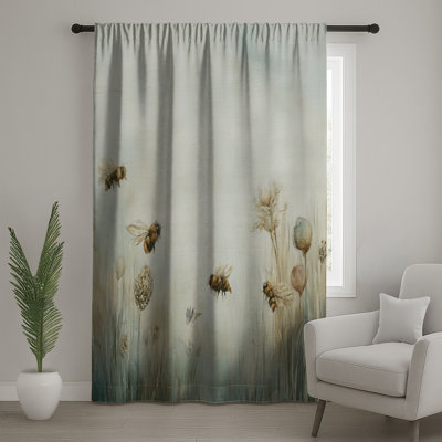 Bees In Meadow Window Curtains, Insects Sheer & Blockout Curtains - 1 Panel