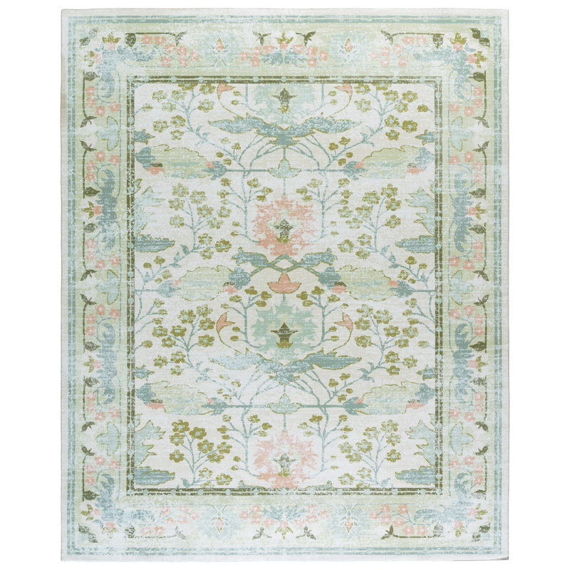 Msrw 181 Performance Machine Washable Floral Rug, Rectangle 5" x 8"