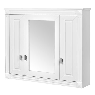 Armoire murale moderne avec 4 tablettes et miroir, finition blanche