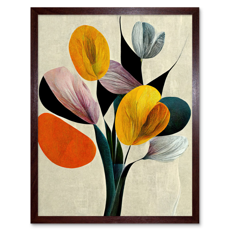 Summer Flowers Floral Bouquet Abstract Boho - Print, Brown Framed Paper, 43cm H x 33cm W x 2cm D