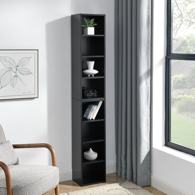 8-Tier Media Tower Rack, CD DVD Slim Storage Cabinet With Adjustable Shelves, Tall Narrow Bookcase Display Bookshelf