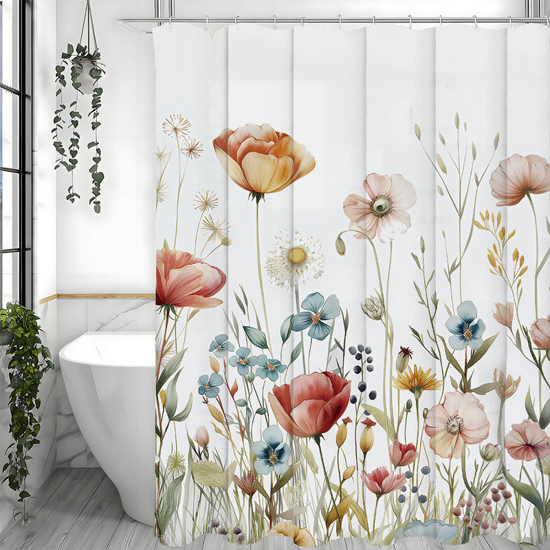 Rideaux de douche floraux avec crochets inclus, L 72 po x L 72 po