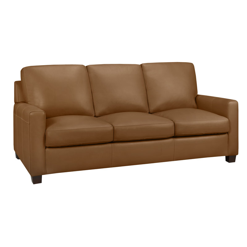 Canapé Anum, Cuir véritable brun moyen, H 36 po x l 76 po x P 37 po