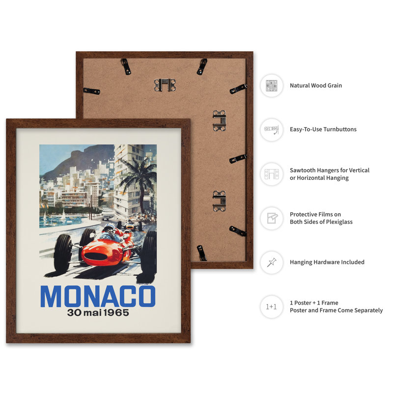 Monaco Car Racing, 1950, Affiche, H 12 po x l 16 po, Encadrement brun
