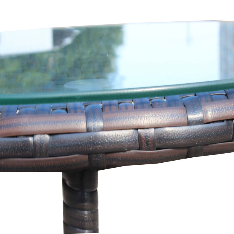 Wicker Coffee Table with Tempered Glass Top