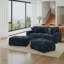 Repose-pieds rembourré rectangulaire en chenille bleu, partie modulaire pour canapé modulaire-634684873