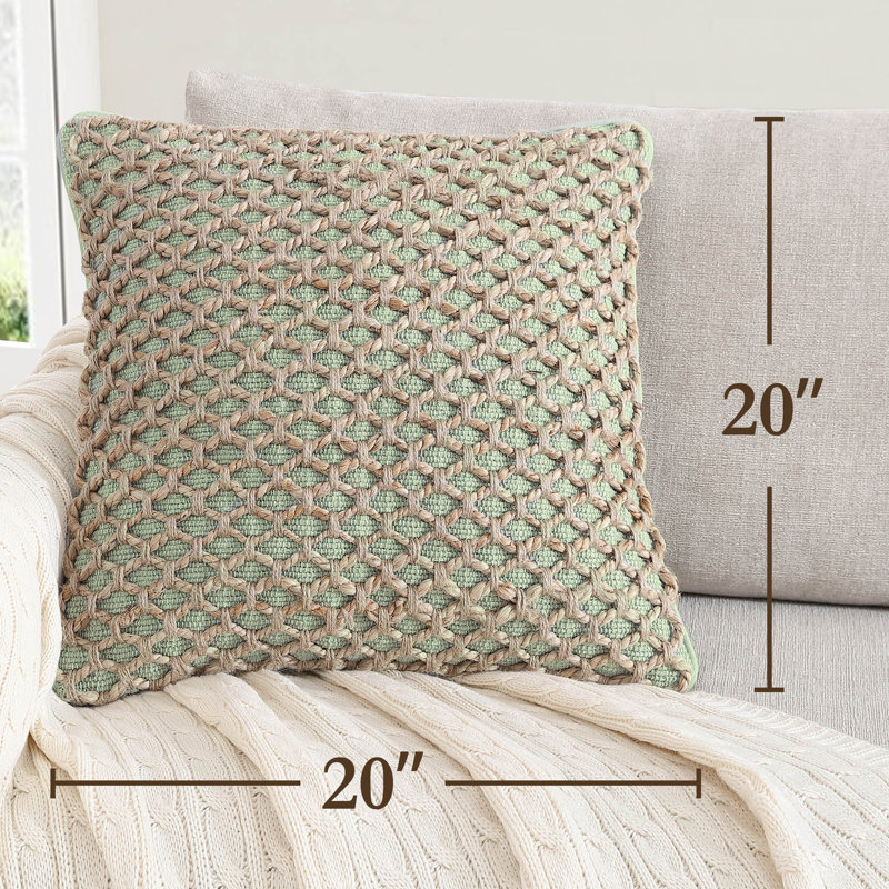 Sage Green Cotton and Jute Woven Euro Pillow Covers, 20" x 20"