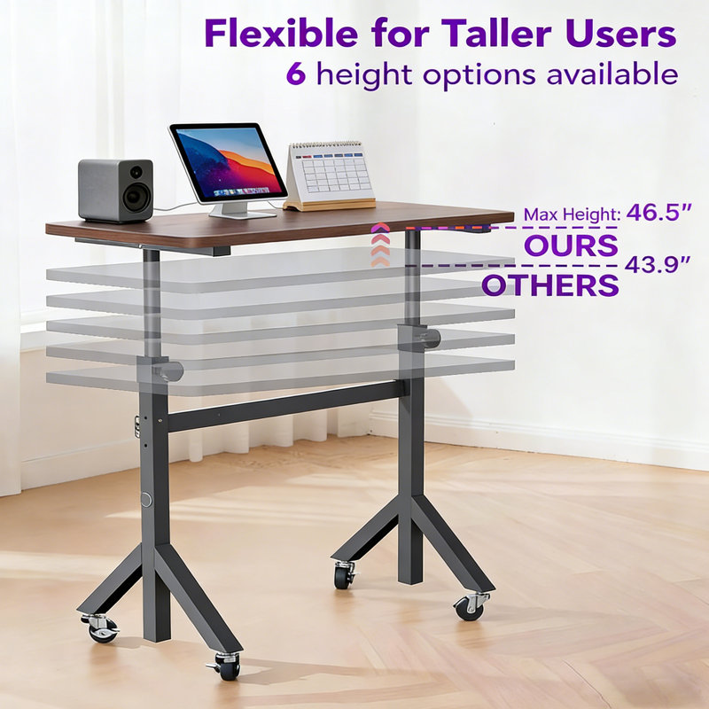 Mobile Adjustable Height Laptop Standing Desk – Portable Computer Desk With Lockable Wheels, 6 Height Settings, Triangular Leg Design, Perfect For Walking Pad
