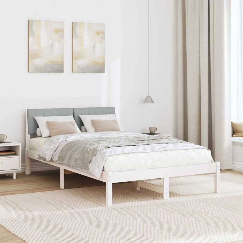 Solid Wood Bed Frame, 120 x 200cm, White/Light Grey