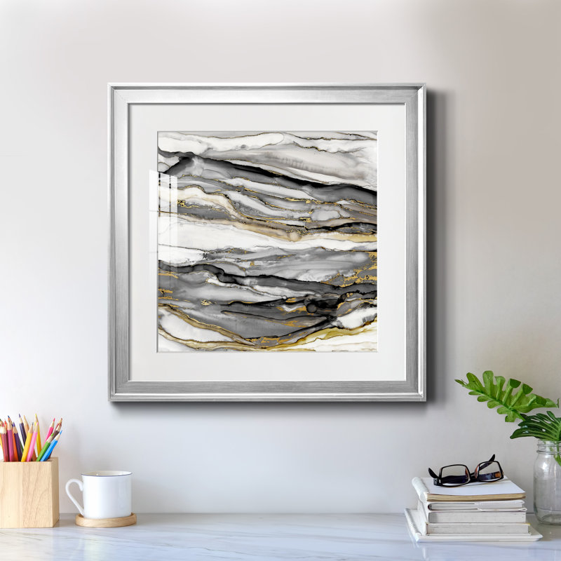 Marbré or II - peinture encadrée, Papier avec cadre argenté, H 17,5 po x l 17,5 po x P 1,5 po