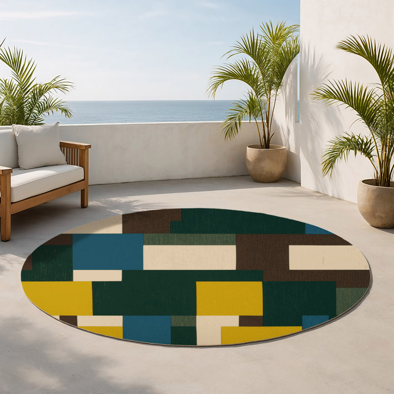 Tapis intérieur et extérieur Fractured Fields, Round 5'