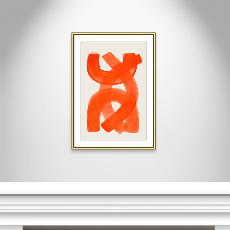 «Orange Strokes Print» par Haniff, L 26,75 po x H 36,75 po, Imprimé mat, Gold Classic