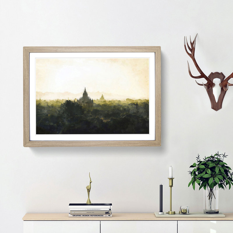Old Bagan in Myanmar - Picture Frame Graphic Art Print, 45cm H x 63cm W x 2cm D, Oak Framed