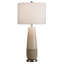 Axcell - Lampe de table en céramique bicolore - Crème moucheté, finition grège - Base argent brossé - Abat-jour en lin blanc