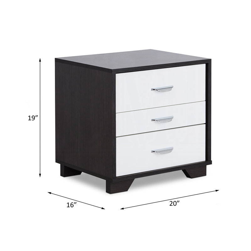 Table de chevet blanche et noire avec 3 tiroirs fonctionnels