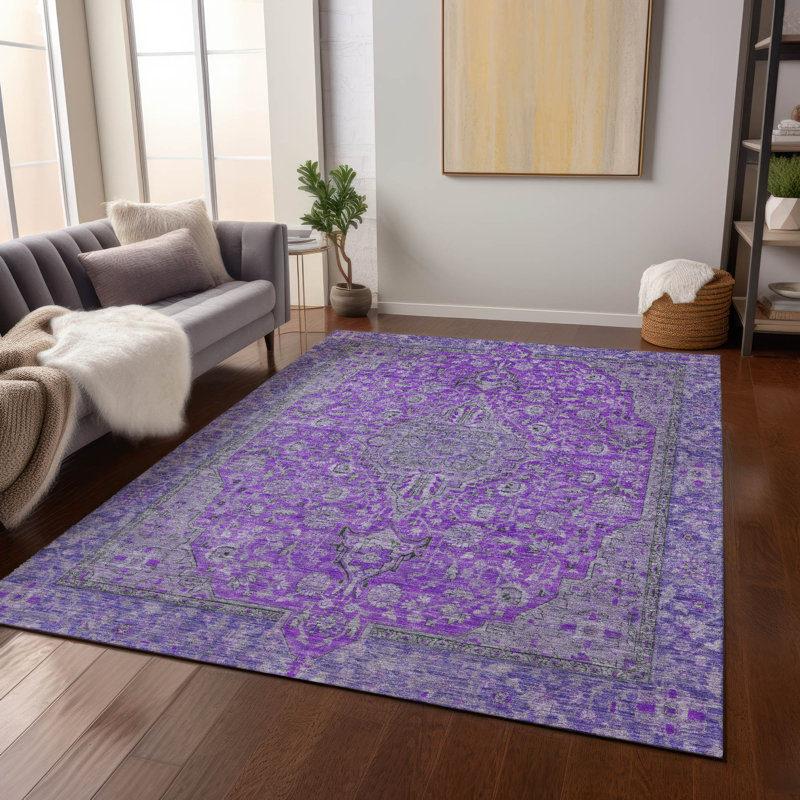 Machine Washable Indoor/Outdoor Claudian ACN1651 Purple Rug, Rectangle 8' x 10'