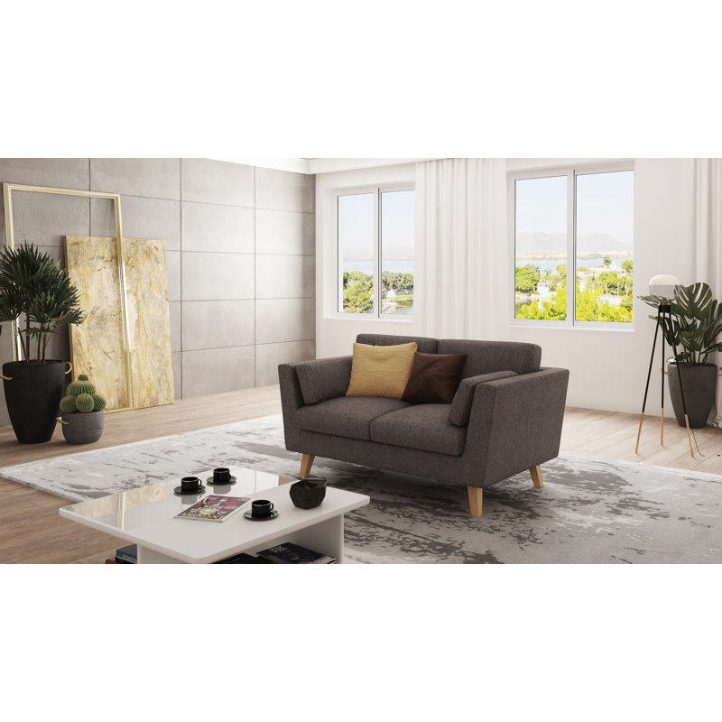 Sofa 2 Seater with Wooden Legs In Scandinavian Style , Brown - Khaki