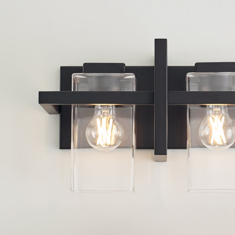 Midnight Black Steel 2-Light Dimmable Vanity Fixture with Clear Glass Shades
