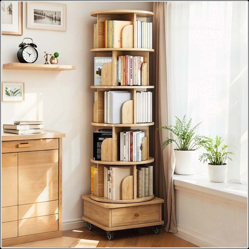 Versatile Rotating Bookshelf for Various Rooms, Enhancing Storage and Organization, Wood