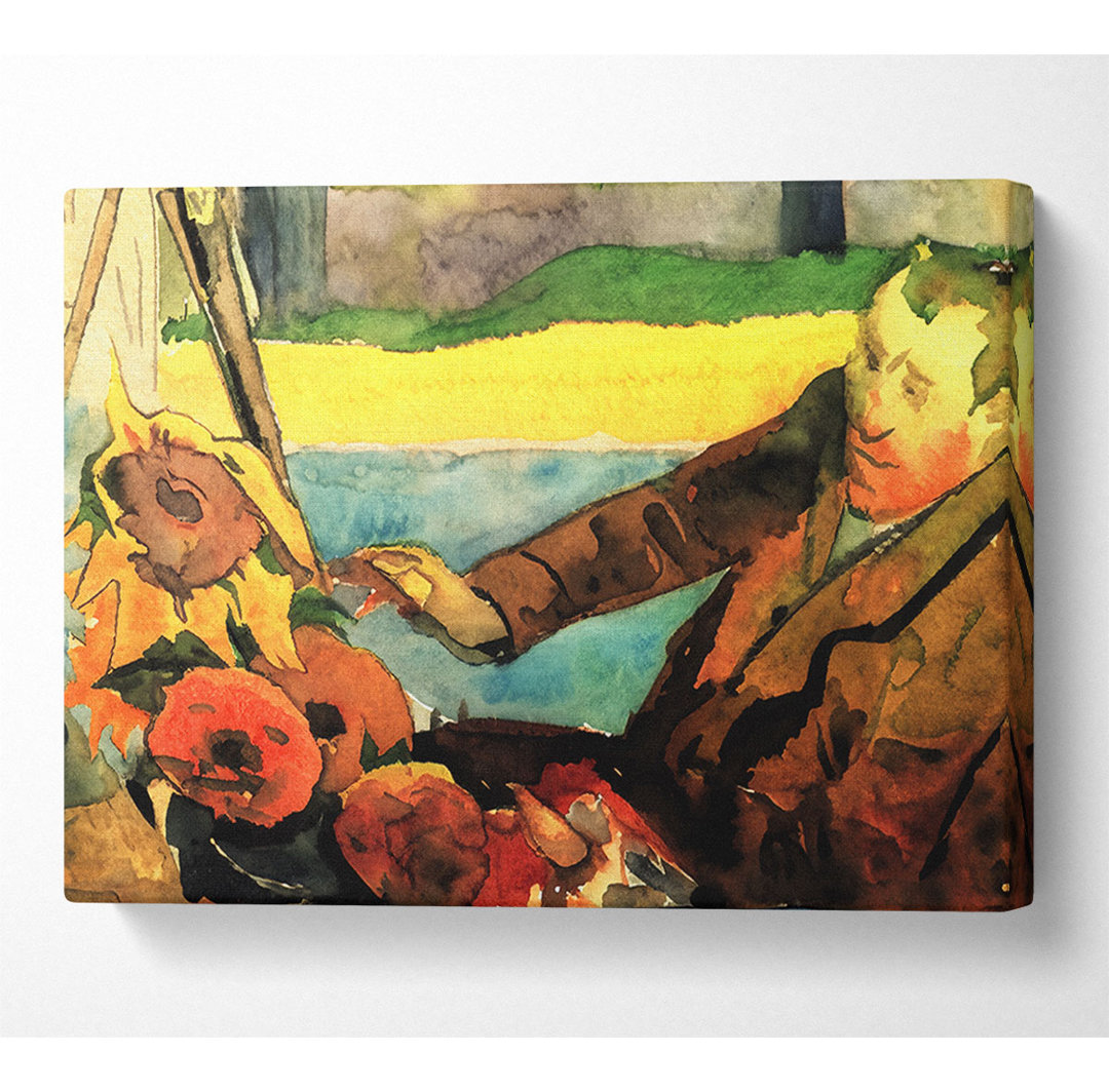 Gauguin malt Van Gogh Gemälde Sonnenblumen - Leinwanddrucke auf Wrapped Canvas