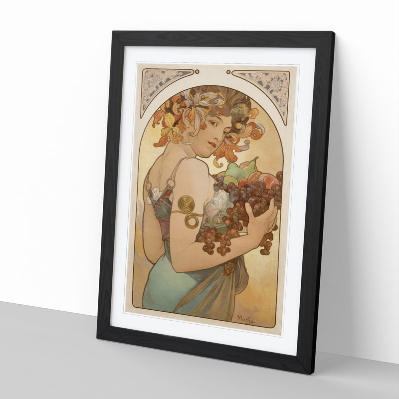 Fruit by Alphonse Mucha - Picture Frame Painting, 65cm H x 48cm W x 2cm D, Black Framed