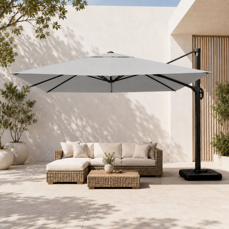 Parasol en porte-à-faux décalé en aluminium 10 pi avec rotation à 360 °, parasol de patio extérieur durable avec manivelle et inclinaison, base vendue séparément