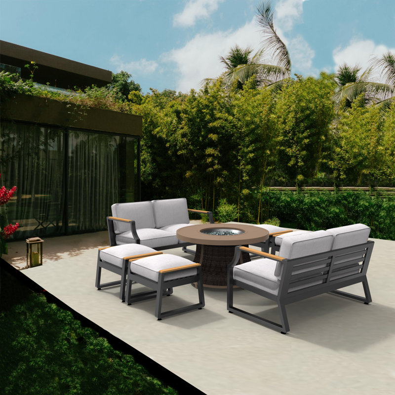 Kaebri 8 - Person Patio Conversation Set with Cushions, Black