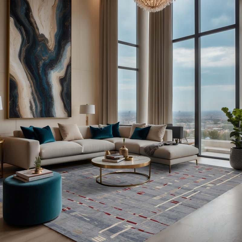 Machine Washable Gray Area Rug, Rectangle 6' x 9'