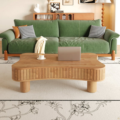 Lift Top Coffee Table for Living Room 42" - Fluted Panel Hidden Storage, Silent Hydraulic Lift, Curved Safety Corners, 5 Min Assembly (27"W x 13-18.9"H, Light Brown)