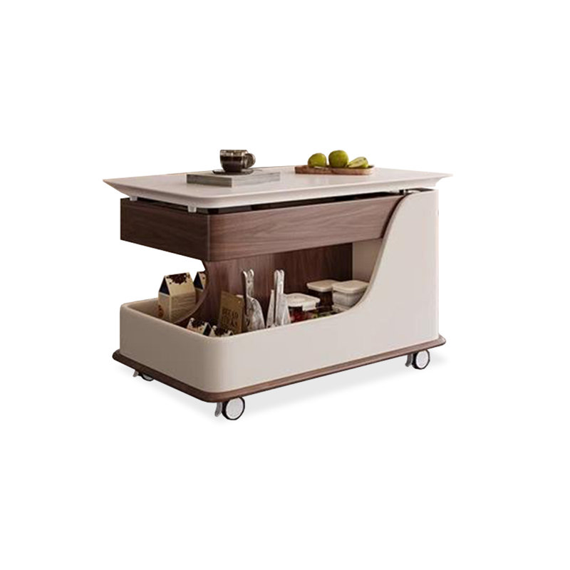 Modern Stone End Table, White;Nut-Brown