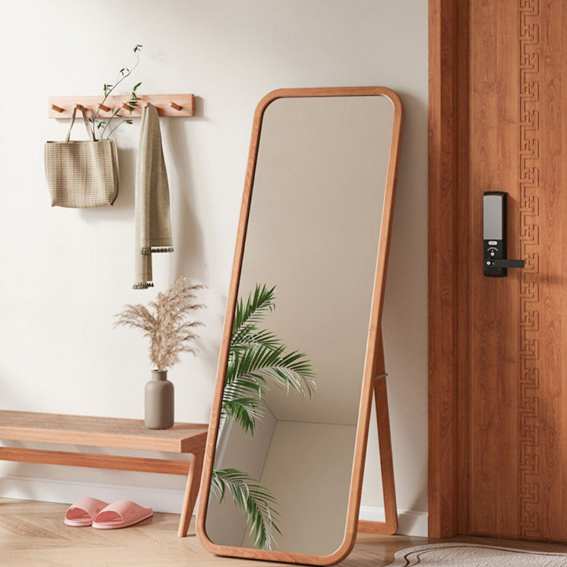 Modern Minimalist Solid Wood Rectangular Full-Length Mirror, Brown