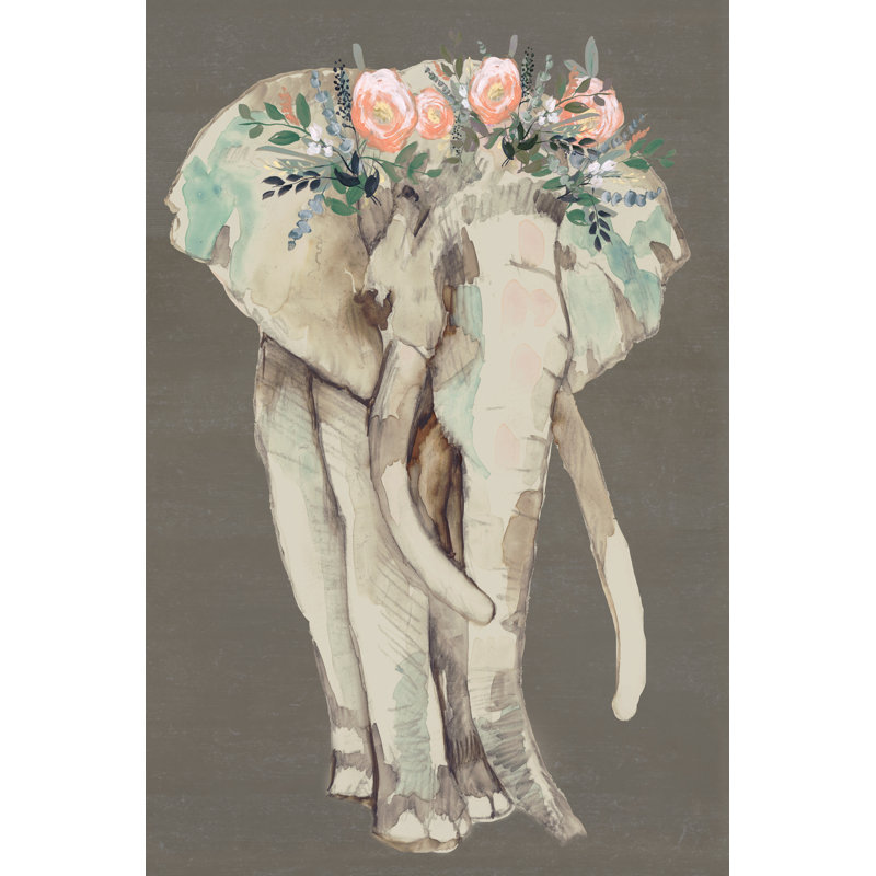 Flower Crown Elephant I by Jennifer Goldberger - Painting Print, 91cm H x 61cm W, Wrapped Canvas
