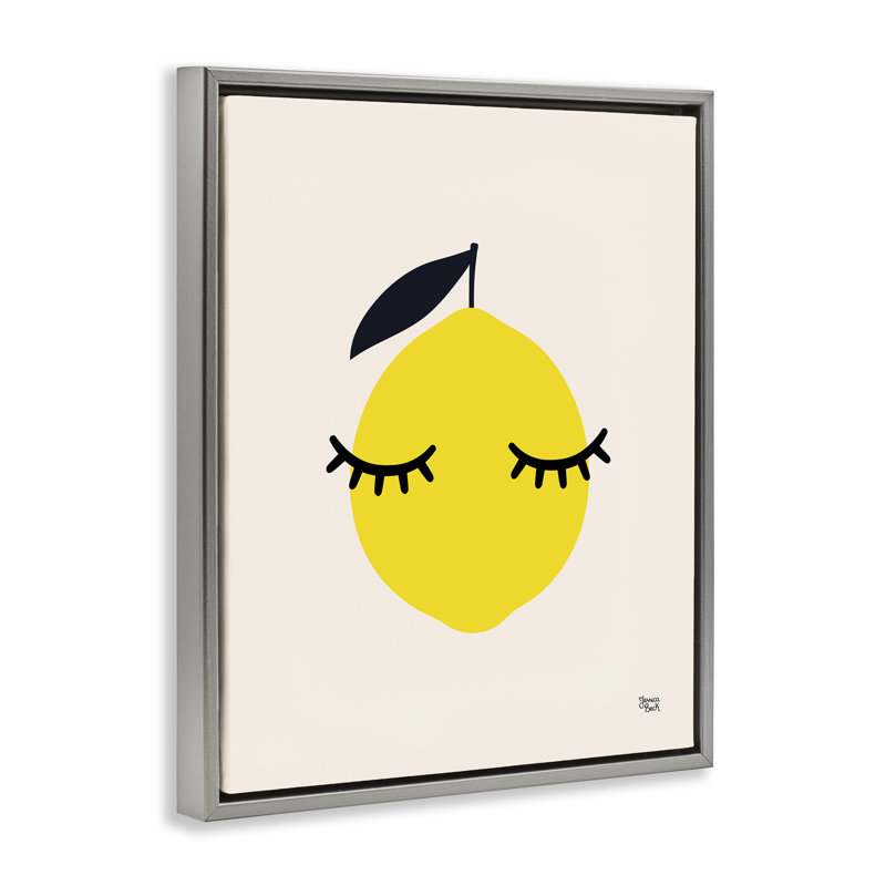 «Lemon with Eyelash», art mural encadré flottant par Jessica Beck, H 21 po x l 17 po, Cadre flottant gris lustré