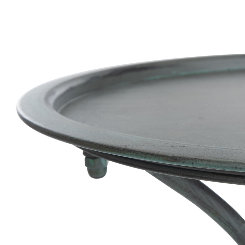 Antique Gray Metal Birdbath with Sculptural Bird Ornament