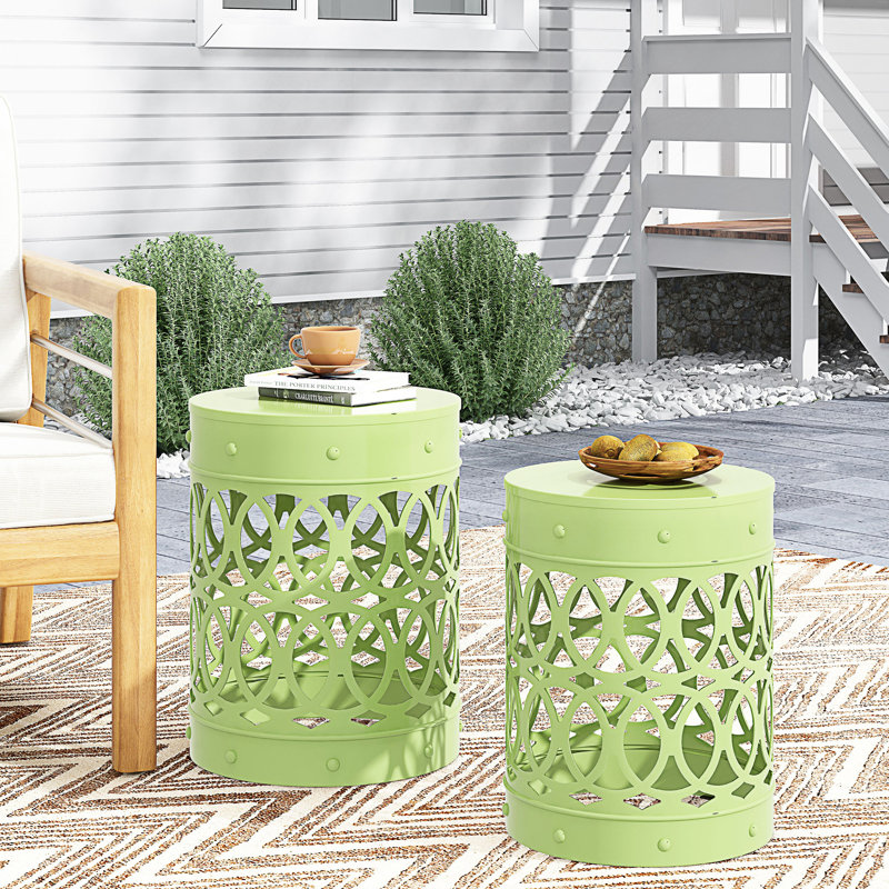 Table de bout d'extérieur en métal 2 pièces, Vert
