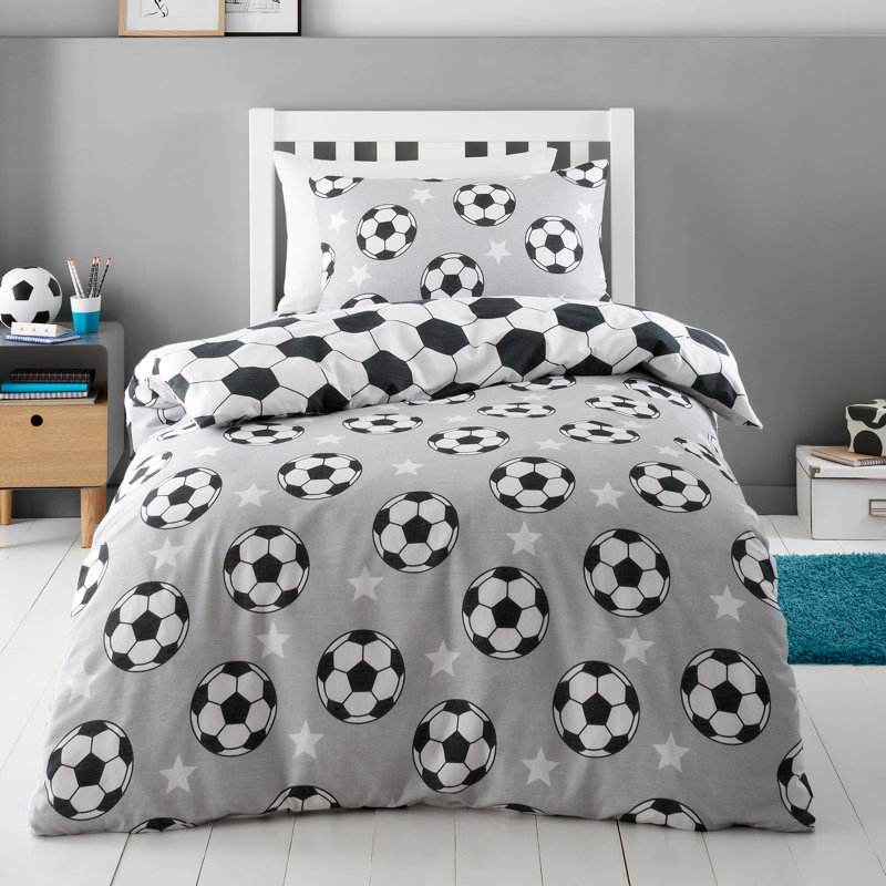 Brushed Cotton Football Stars Reversible Duvet Cover Set, Junior Duvet Cover + 1 Standard Pillowcase