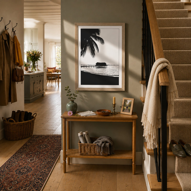 Pier Through Palms Coastal - Print, A2 - 59.4 x 42.0 cm, Oak