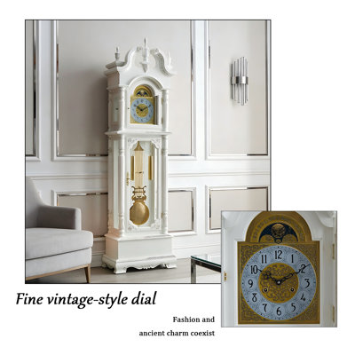 Horloge de plancher 83,46 "style européen rétro, horloge de bureau murale blanche