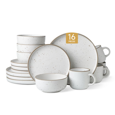 16-Piece Stoneware Dinnerware Set, Speckled Ceramic Plates, Bowl Mug Set, Service for 4