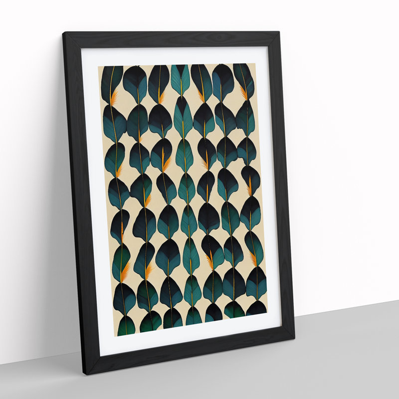 Feather Pattern No.3 - Single Picture Frame Print, Black, 64cm H x 46cm W x 2cm D