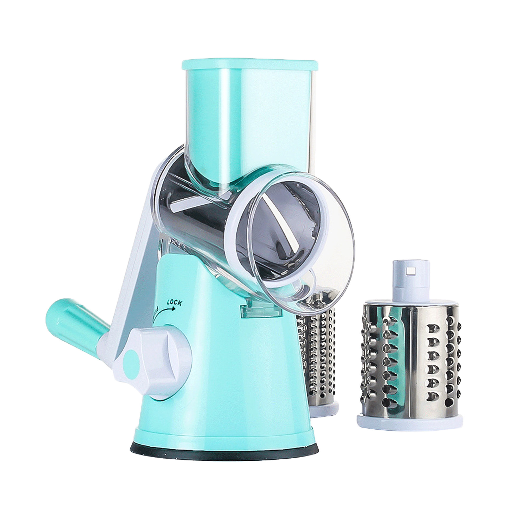 ColorLife Rotary Cheese Grater With Handle - Vegetable Slicer Shredder  Grater For Kitchen 3 Interchangeable Blades With A Stainless Steel Peeler