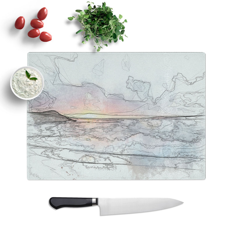 Tempered Glass Pacific Coast Sunset Chopping Board, 28.5 cm x 39 cm