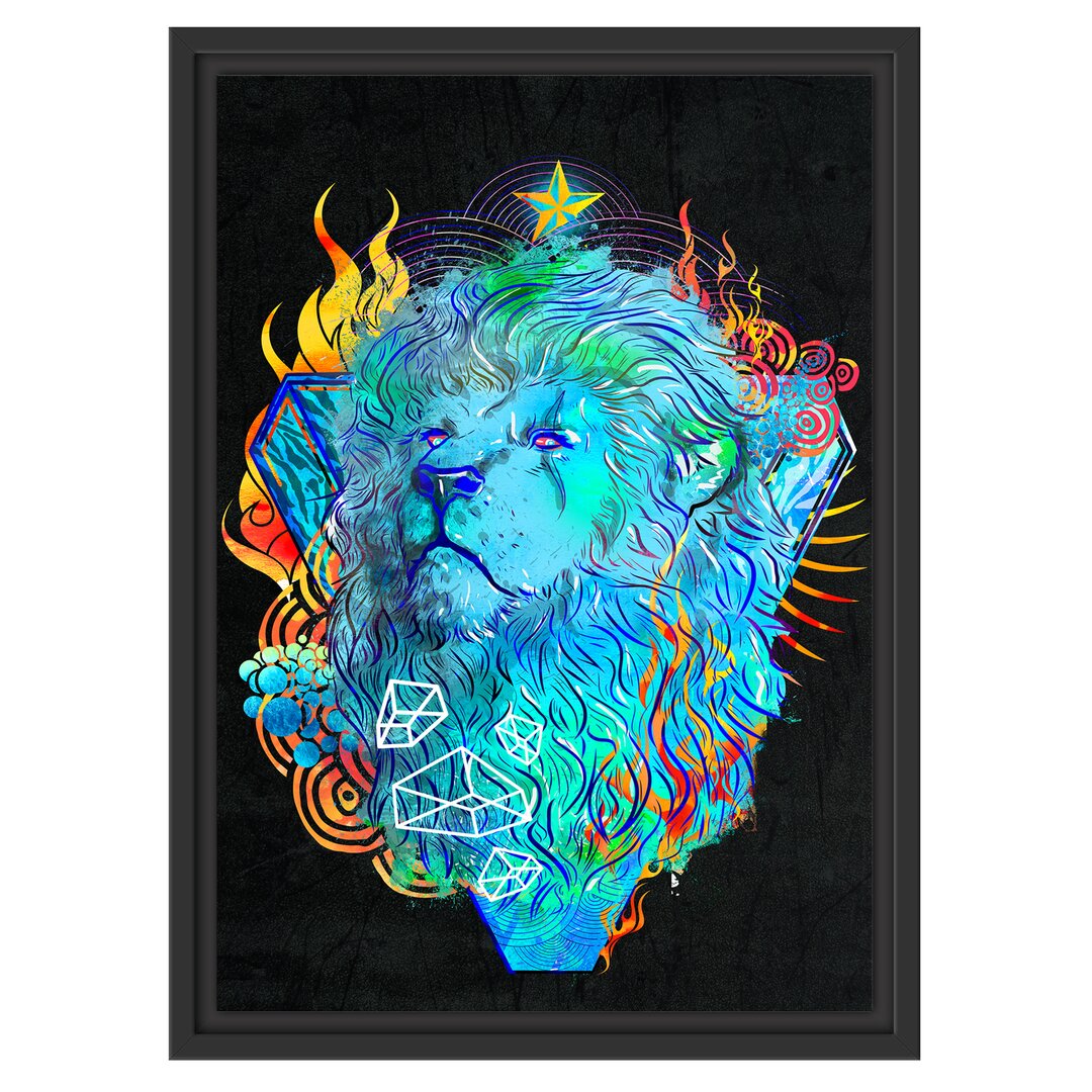 Gerahmtes Wandbild Lion fire schwarz