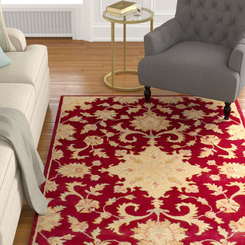 Tapis oriental rouge en laine touffeté à la main Minster, Rectangle 5 pi x 8 pi
