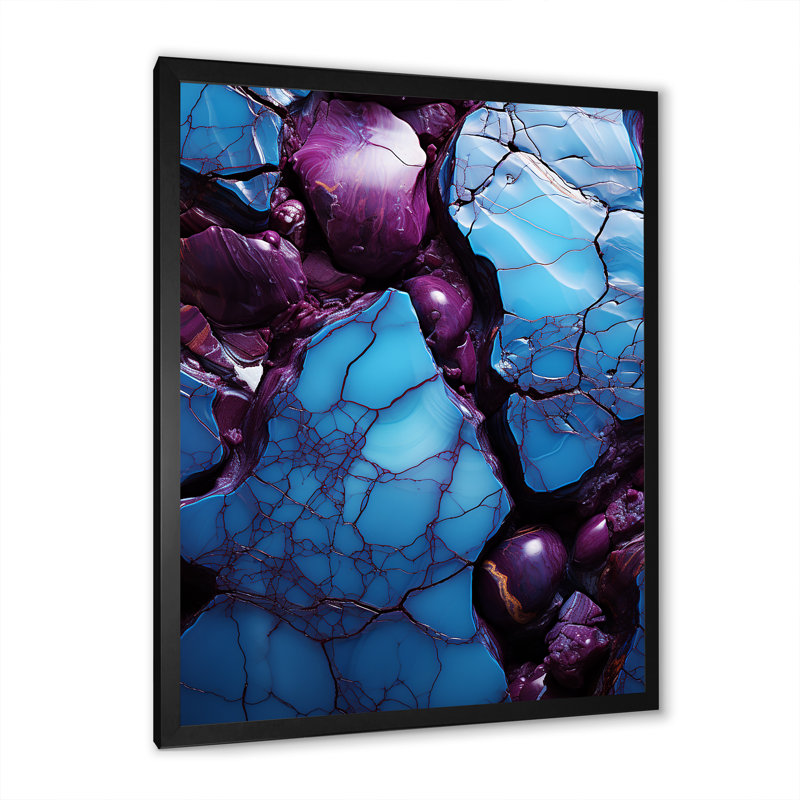 Bleu et mauve sans soudure Marble River I - Art mural abstrait, H 20 po x l 12 po x P 1 po, Cadre simple noir