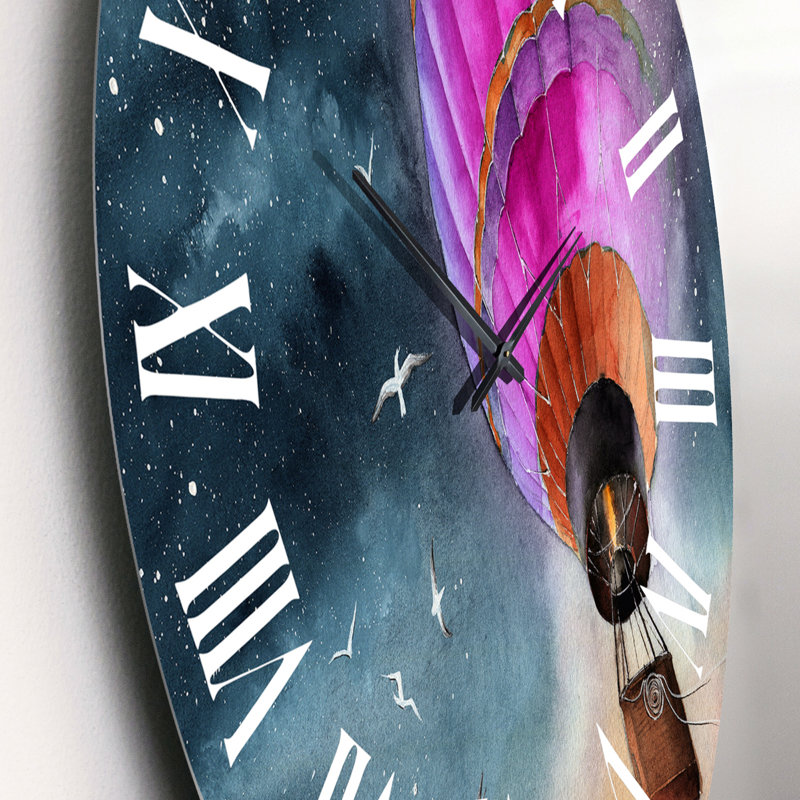 Horloge murale en forme de montgolfière rose dans la nuit étoilée, Petit